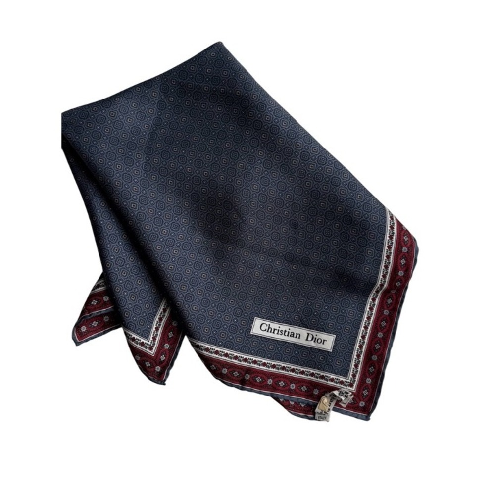 Vintage Christian Dior Silk Twill Pocket Square Micro Geometric Foulard Scarf